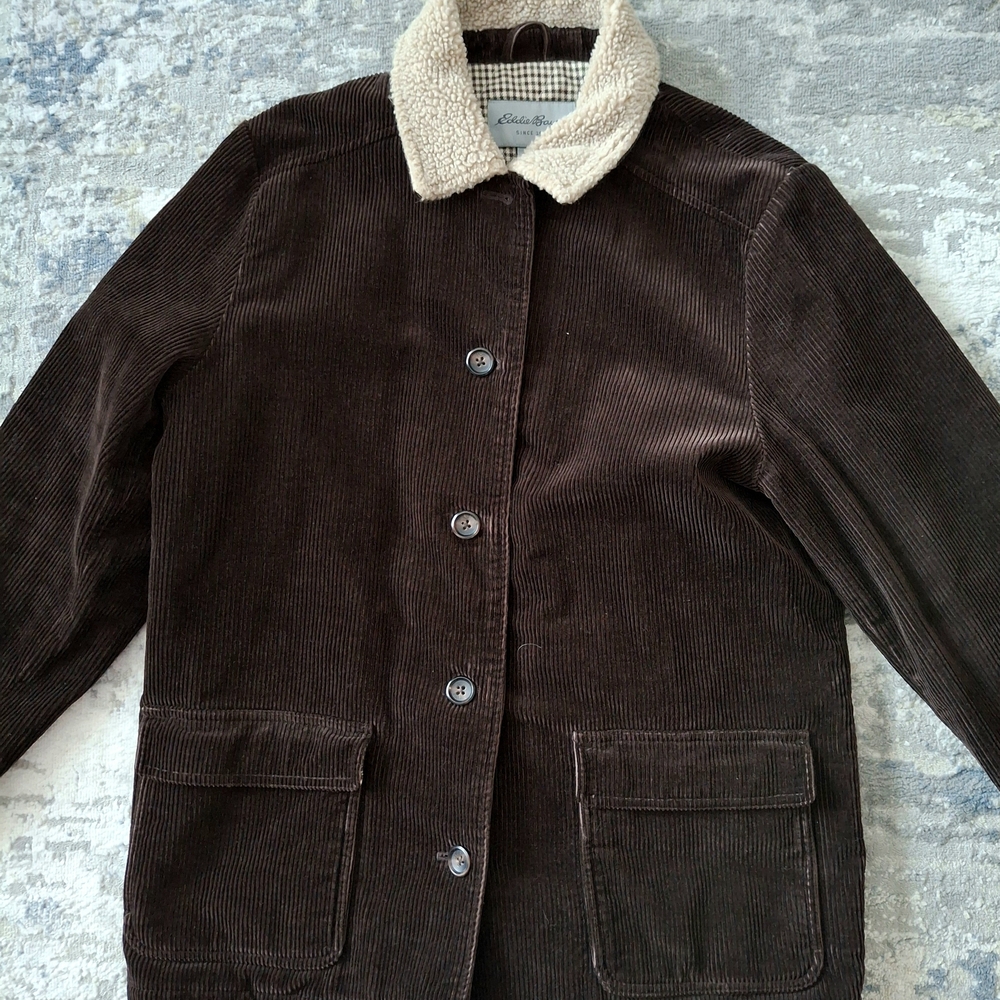 Eddie Bauer Brown Corduroy Jacket, Flannel Lined, Sherpa Collar Women's L